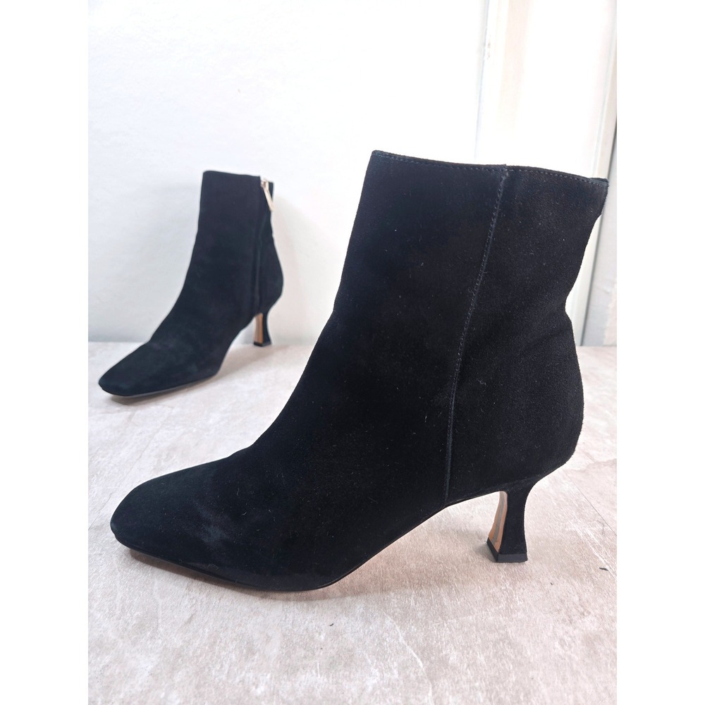 Sam Edelman Kitten Heel Ankle Boots Sz 7.5 Black Suede Square Toe Dressy Booties